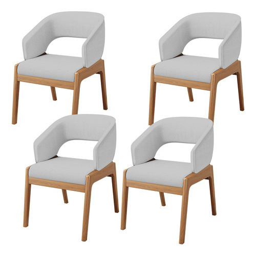 Kit 04 Cadeiras de Jantar e Estar Living Estofada Lince L02 Linho Cinza