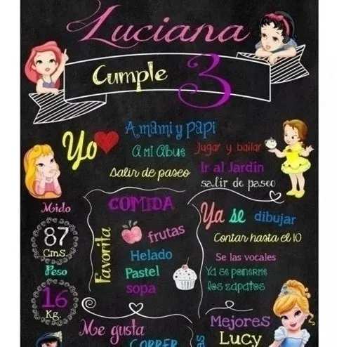comprar Kit Imprimible Pizarras Princesas Bebes Con Textos Editables