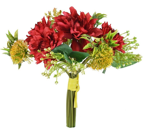 Bouquet De Dalias Flores Artificiales Finas Ramos De Flores Color Rojo
