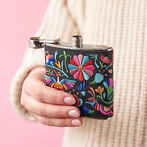 Petaca Bordada Floral Negra Ruborizada ' Monedero De Bolsill