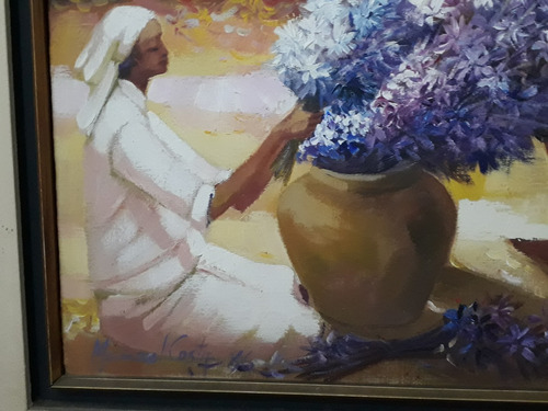 956- Manoel Costa - Ost. 67x75 Cm C/mold. Colheita De Flores (Usado)