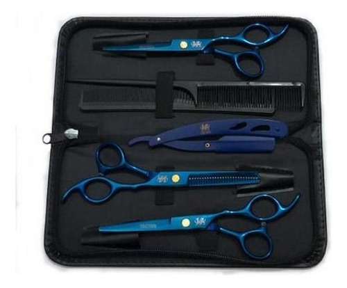 Kit Tesoura Profissional Obopekal Fio Laser + Navalha Azul