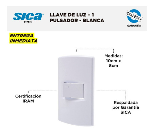 Imagen 2 de 5 de Llave De Luz Sica - 1 Pulsador - Blanca - Garantía Iram