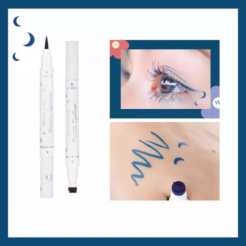Delineador De Ojos Negro Plumón Y Sello De Figuras Belleza F Color Multicolor