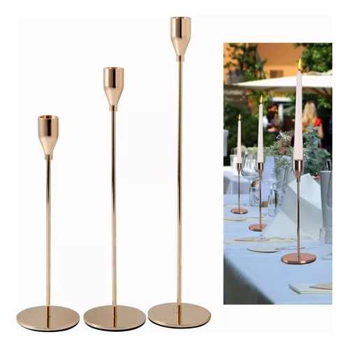 Set De 3 Candelabros Metalico Mesa Boda Fiestas Casa