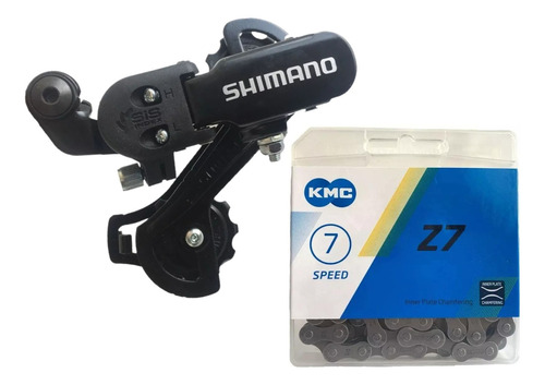 Tensor De Bicicleta Shimano Y Cadenilla 7 Velocidades Kmc Color Negro