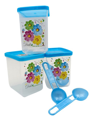 Recipiente Contenedor Plástico Tapa Y Cuchara 400 Ml 3 Pzas