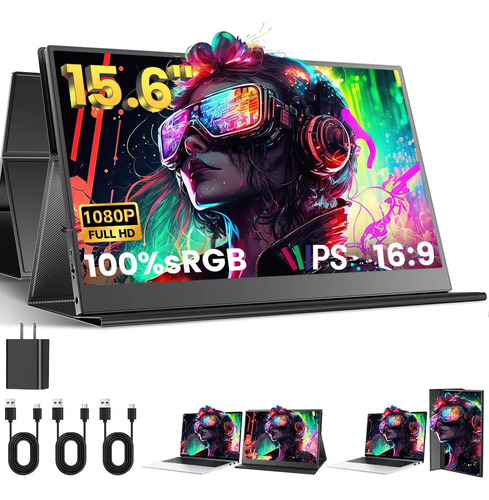 Monitor Portátil de 15.6" Full HD IPS con Altavoces para Laptop y Consolas