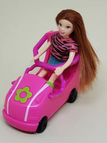 02 Bonecas Polly Pocket (2001) com carro roxo e acessór