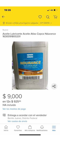 Aceite Lubricante Aceite Atlas Copco Ndurance 1630091800201