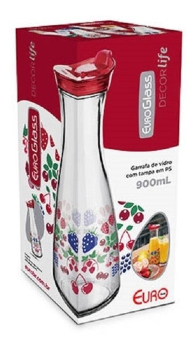 Garrafa De Vidro Para Água 900ml Com Tampa - Euro Home Glas