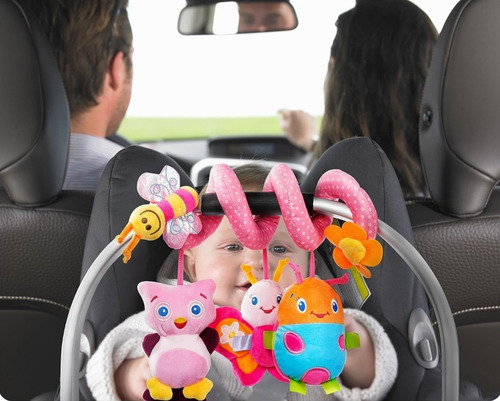 Cunero Peluche Espiral Crujido Sonajero Para Cochecito Bebe Rosa Animales