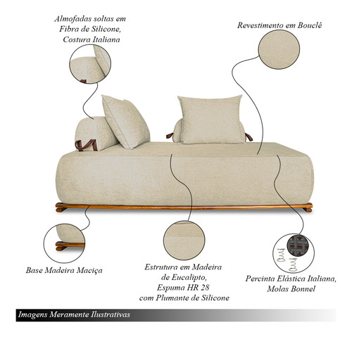 Sofá Modulado 5 Lugares Pés Madeira 320cm Bouclê Bege