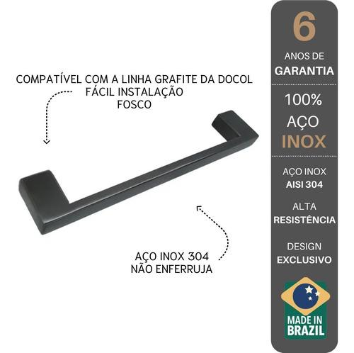 Porta Toalha De Parede Guriri 50cm Inox Grafite Padrão Docol