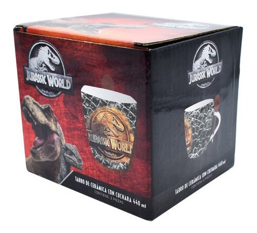 Taza Cuchara Ceramica Jurassic World / Park Dinosaurio 440ml
