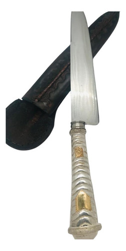 Cuchillo Con Empuñadura En  Plata Y Oro Hoja De 18cm (pñ3)