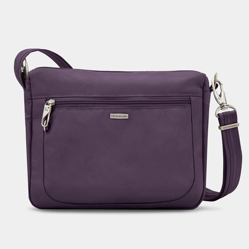 Travelon Crossbody Bandolera Antirrobo Minibag Violeta Acabado De Los Herrajes Níquel Color Violeta Oscuro Correa De Hombro Violeta Oscuro Diseño De La Tela Liso