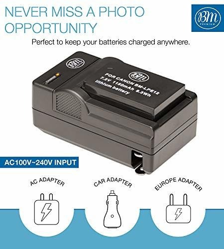 Imagen 8 de 8 de Bm Premium 2-pack Of Lp-e12 Baterías Y Cargador Para Canon