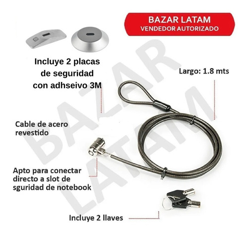 Imagen 2 de 7 de Cable Linga Seguridad Notebook Tablet iPad