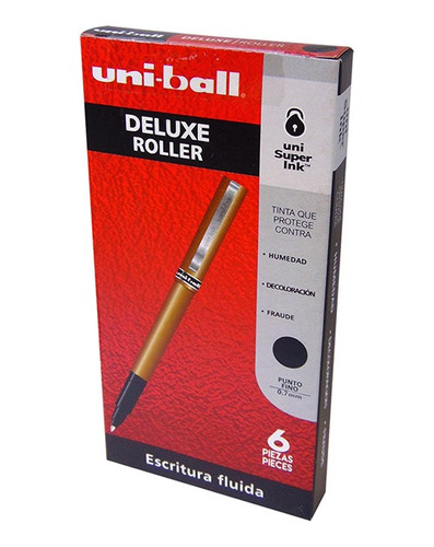 Roller Deluxe 0.7 Mm Negro Caja Con 6 Piezas Punto Fino Uni