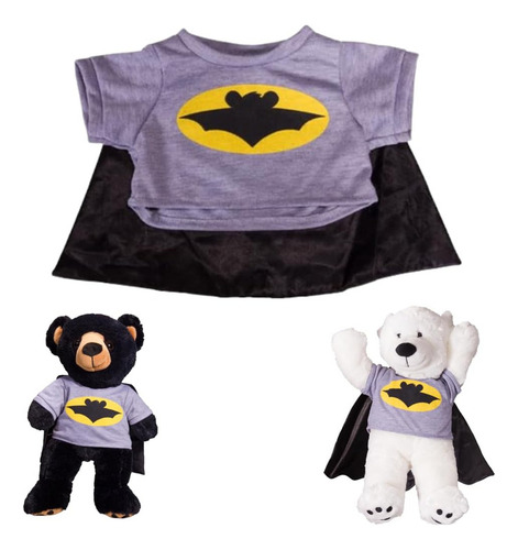 Plush Toys Wonderland Black & Grey Traje De Osito De Peluche De Superhéroe | Camisa De Disfraz De Oso Murciélago Con Capa, Para Animales De Peluche