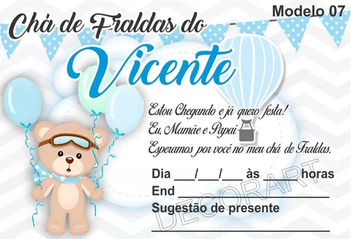 Convite Digital Chá de Bebê Ursinho Baloeiro Personalizado