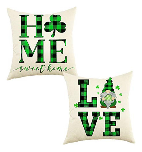 Set Of 2 St Patrick's Day Home Throw Pillow Cover, Buff...