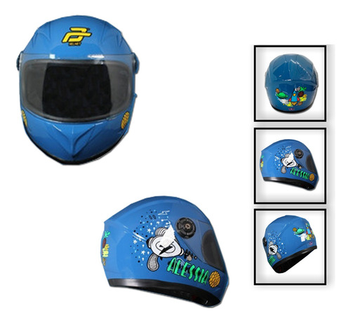 Casco Cerrado Infantil Azul Brilloso Planet Rmb