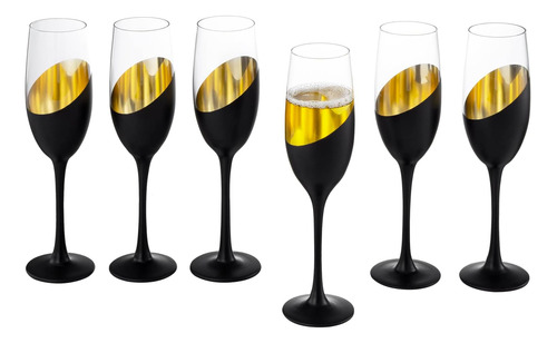 Moderno Tallo Champagne Flauta Copas Juego De 6 Negro M...