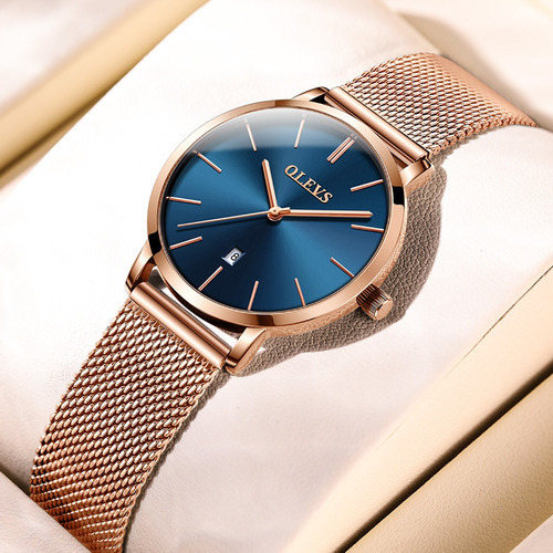 Olevs Relojes Impermeables De Cuarzo Ultrafinos Para Mujer Color Del Bisel Rose Blue