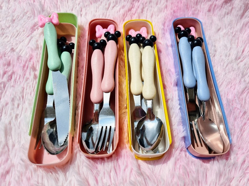 Set Estuche Cubiertos Niños Cuchara Tenedor Minnie Mickey