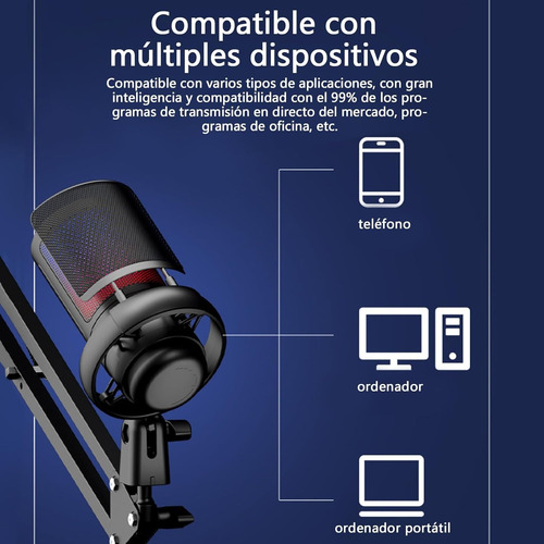 Micrófonos Podcast Rgb Condensador Cardioide Para Pc Y Usb-c