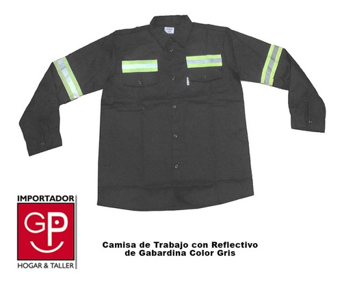 Camisa De Trabajo De Gabardina, Con Reflectivo, Color Gris