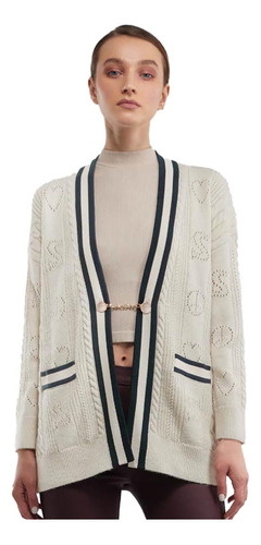 Sweater Marfil Abierto Para Mujer Sao Paulo 4006 Cuello V