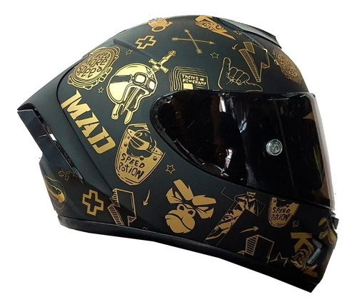 Imagen 5 de 7 de Casco Para Moto Kov Aircut Smash Oro Negro Mica Humo