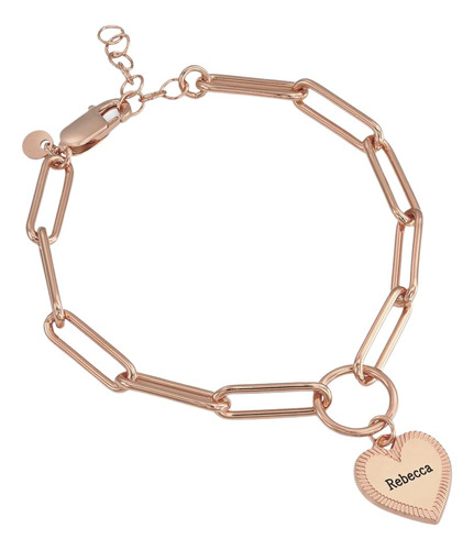 Pulsera De Corazón Personalizable Plata 925 Baño Oro Rosa 