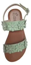 Comprar Sandalias Doble Tira Flores Biocuero Verde Jade Para Niñas