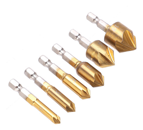 Broca Escareadora Chanfrada, 6 Peças, Conjunto De Hastes Hex