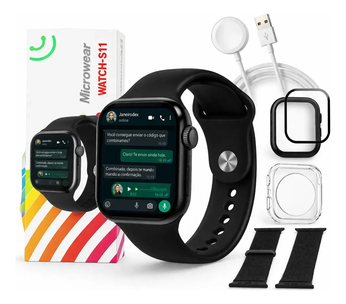 Smartwatch Microwear S11 47mm Preto com GPS e NFC para Android e iOS
