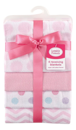 Manta De Franela Rn Luvable Friends 4pz Puntos Rosa Puntos Rosas