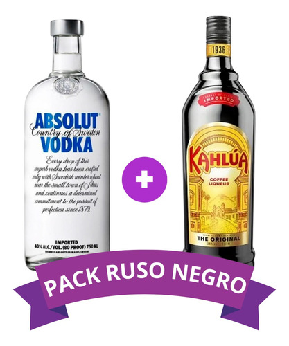 Pack Ruso Negro Vodka Absolut + Kahlua 750ml