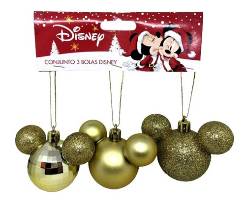 Imagem 1 de 4 de 03 Bolas Enfeite Árvore Natal Mickey Dourado Original Disney