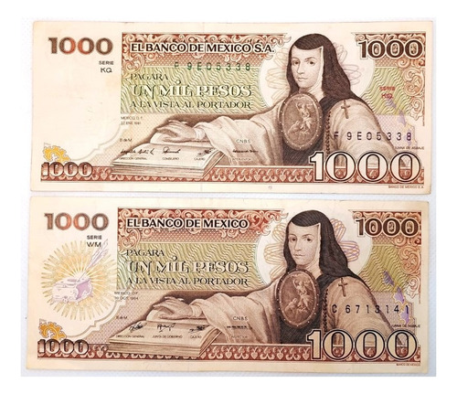 Par De Billetes De 1000 Pesos Con Y Sin Tintero 1981 Y 1984 (Usado)