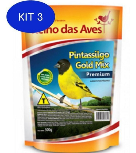 Kit 3 Pintassilgo Gold Mix Premium 500gr  Reino Das Aves