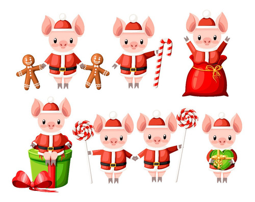 Clipart Navidad Cerditos Colores Vivos 1