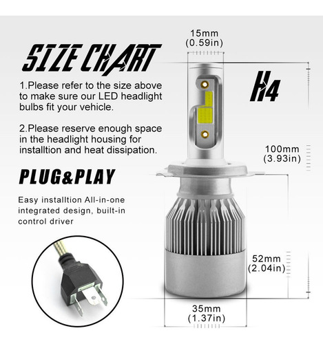 Kit Faros Led C6 H4 9003 Alto Bajo 8000lm 8000k Azul Hielo