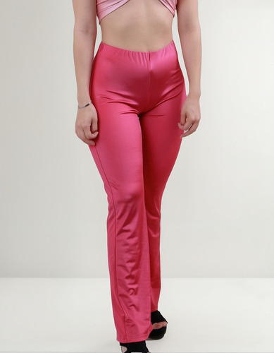 Pantalón Mujer Acampanado Tiro Alto En Lycra Fucsia Moda