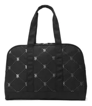 Comprar Bolsa Tote Victoria S Secrets Negra Lona Con Pedreria Acabado De Los Herrajes Níquel Color Negro Correa De Hombro Negro Diseño De La Tela Lisa