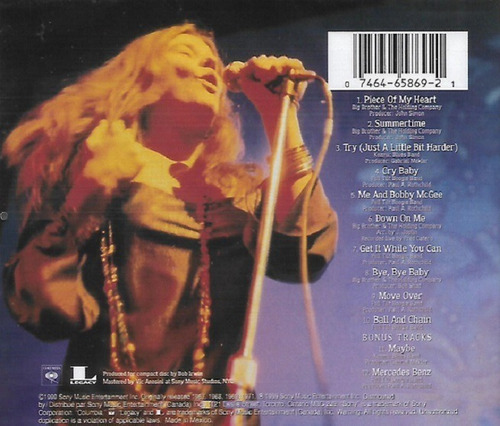Cd Janis Joplin Greatest Hits Importado Versión del álbum Remasterizado