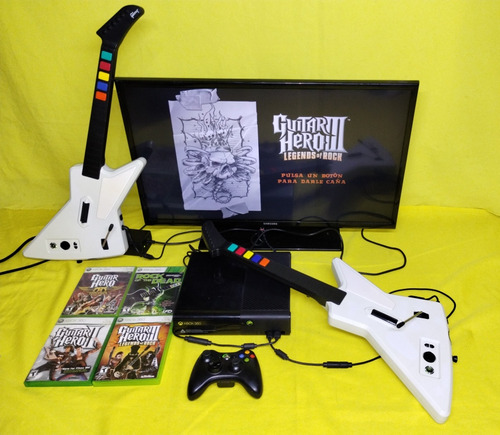 Consola Xbox 360 Con 2 Guitarras, 1 Control Y 1 Juego 